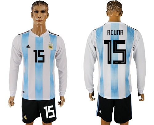 Argentina #15 Acuna Home Long Sleeves Soccer Country Jersey